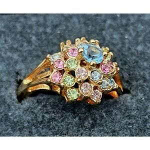 Vintage 18K Yellow GE Cluster Ring With Pastel Stones- Size 7